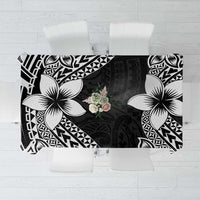 Lotu Tamaiti White Sunday Tablecloth Pacific Plumeria Flowers - Black Version