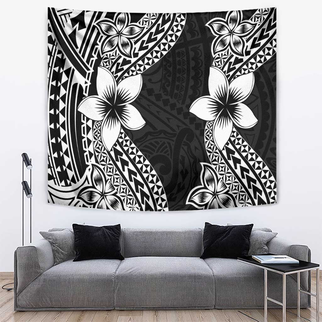Lotu Tamaiti White Sunday Tapestry Pacific Plumeria Flowers - Black Version LT9 Black - Polynesian Pride