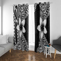 Lotu Tamaiti White Sunday Window Curtain Pacific Plumeria Flowers - Black Version