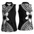 Lotu Tamaiti White Sunday Women Sleeveless Polo Shirt Pacific Plumeria Flowers - Black Version