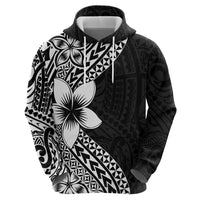 Lotu Tamaiti White Sunday Zip Hoodie Pacific Plumeria Flowers - Black Version