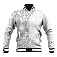 Lotu Tamaiti White Sunday Baseball Jacket Pacific Plumeria Flowers - White Version