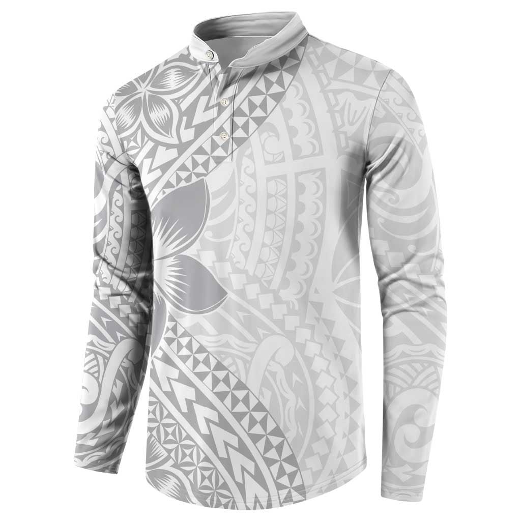 Lotu Tamaiti White Sunday Button Sweatshirt Pacific Plumeria Flowers - White Version