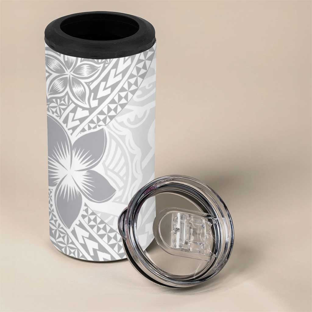 Lotu Tamaiti White Sunday 4 in 1 Can Cooler Tumbler Pacific Plumeria Flowers - White Version