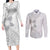 Lotu Tamaiti White Sunday Couples Matching Long Sleeve Bodycon Dress and Long Sleeve Button Shirt Pacific Plumeria Flowers - White Version
