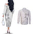 Lotu Tamaiti White Sunday Couples Matching Off The Shoulder Long Sleeve Dress and Long Sleeve Button Shirt Pacific Plumeria Flowers - White Version