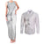 Lotu Tamaiti White Sunday Couples Matching Tank Maxi Dress and Long Sleeve Button Shirt Pacific Plumeria Flowers - White Version