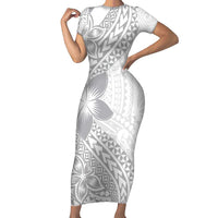 Lotu Tamaiti White Sunday Family Matching Short Sleeve Bodycon Dress and Hawaiian Shirt Pacific Plumeria Flowers - White Version