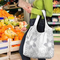 Lotu Tamaiti White Sunday Grocery Bag Pacific Plumeria Flowers - White Version