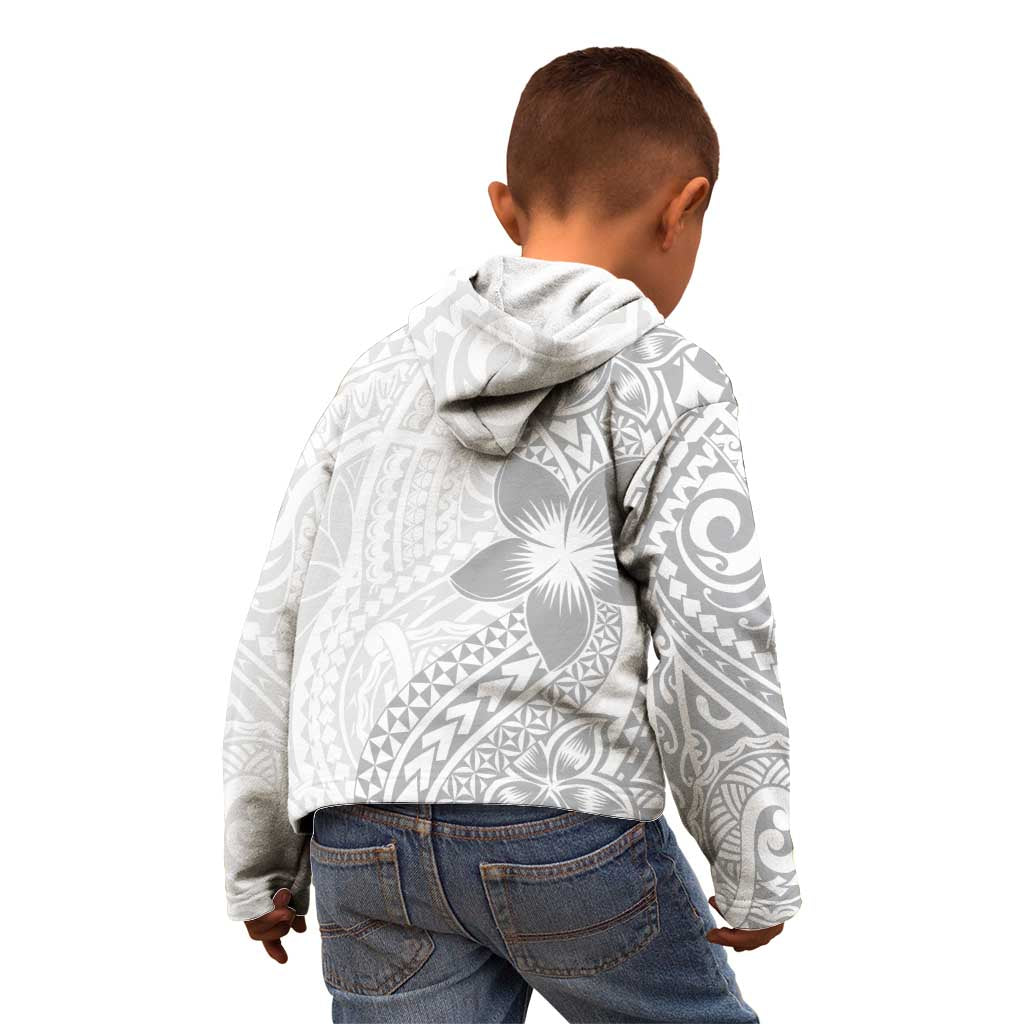 Lotu Tamaiti White Sunday Kid Hoodie Pacific Plumeria Flowers - White Version