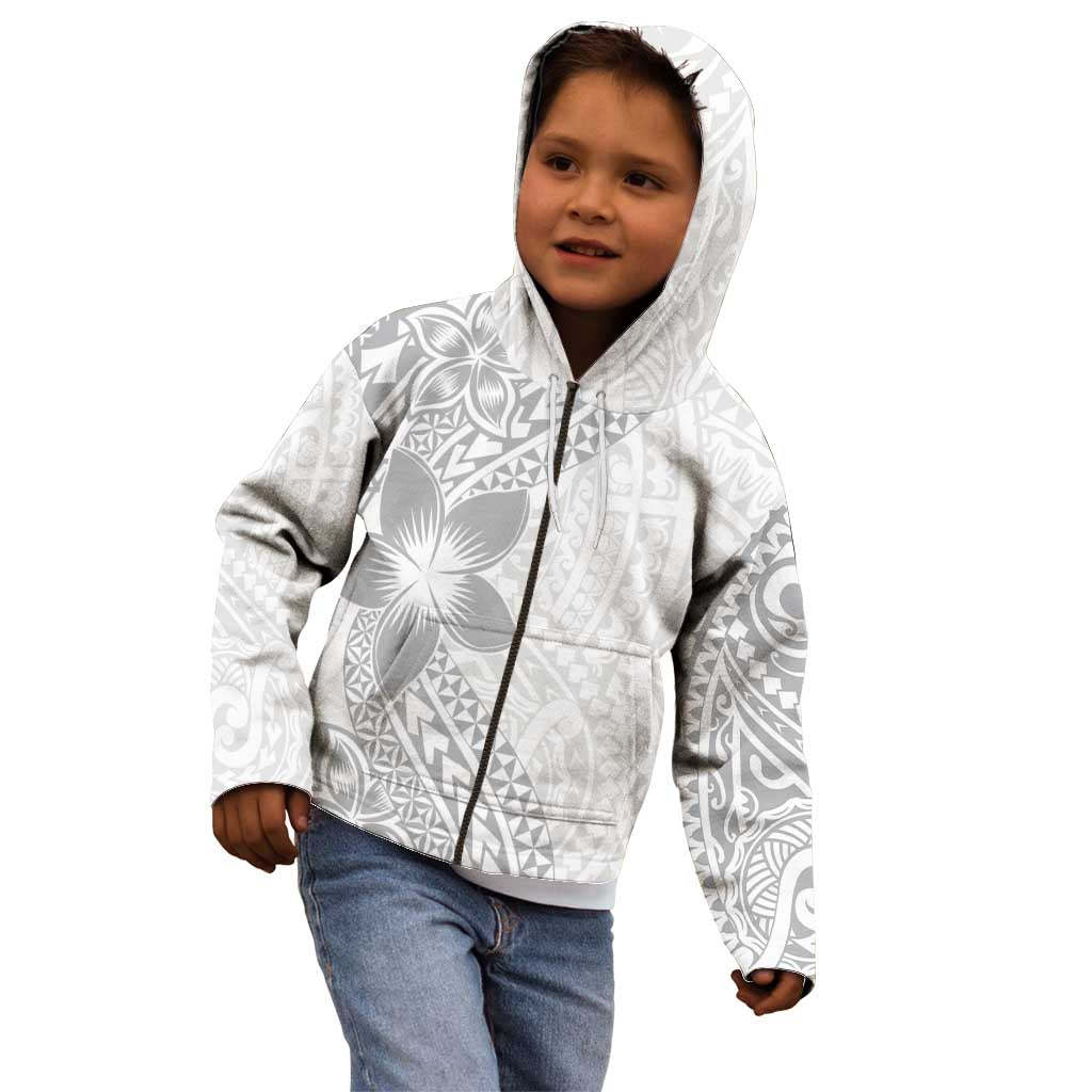 Lotu Tamaiti White Sunday Kid Hoodie Pacific Plumeria Flowers - White Version