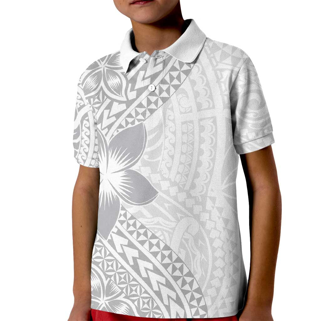 Lotu Tamaiti White Sunday Kid Polo Shirt Pacific Plumeria Flowers - White Version