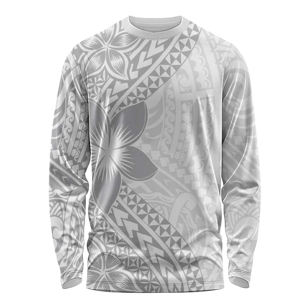 Lotu Tamaiti White Sunday Long Sleeve Shirt Pacific Plumeria Flowers - White Version LT9 Unisex White - Polynesian Pride