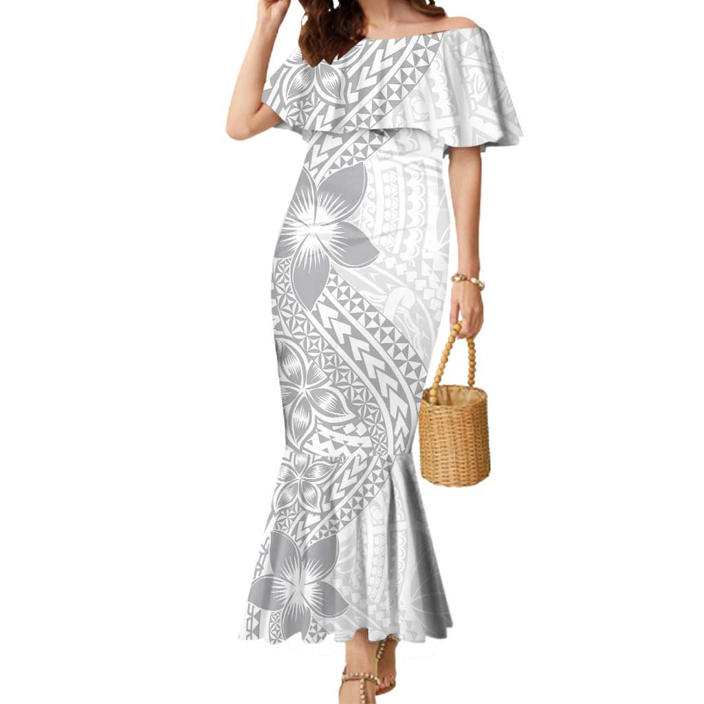 Lotu Tamaiti White Sunday Mermaid Dress Pacific Plumeria Flowers - White Version LT9 Women White - Polynesian Pride
