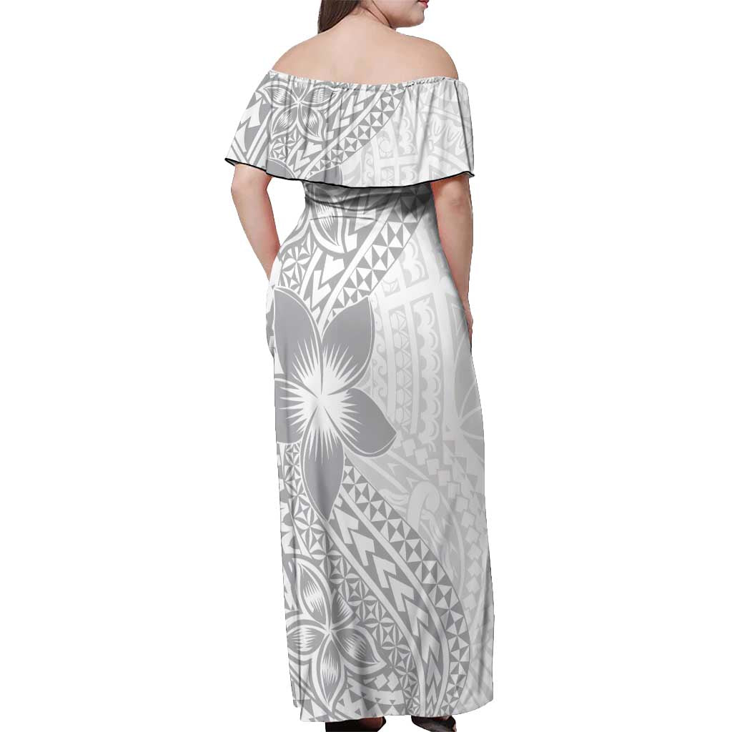 Lotu Tamaiti White Sunday Off Shoulder Maxi Dress Pacific Plumeria Flowers - White Version