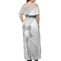 Lotu Tamaiti White Sunday Off Shoulder Maxi Dress Pacific Plumeria Flowers - White Version