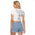 Lotu Tamaiti White Sunday Raglan Cropped T Shirt Pacific Plumeria Flowers - White Version