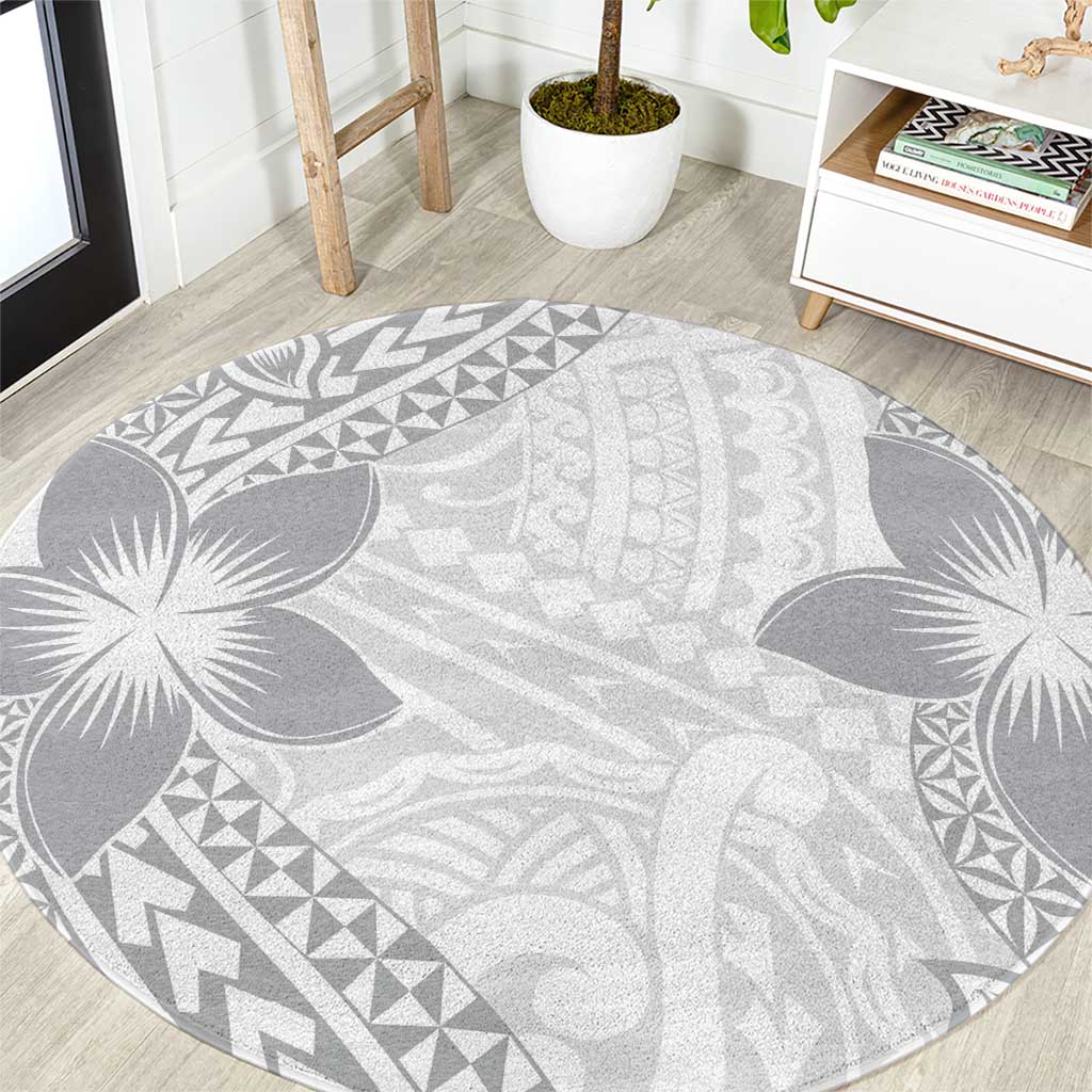Lotu Tamaiti White Sunday Round Carpet Pacific Plumeria Flowers - White Version LT9 White - Polynesian Pride