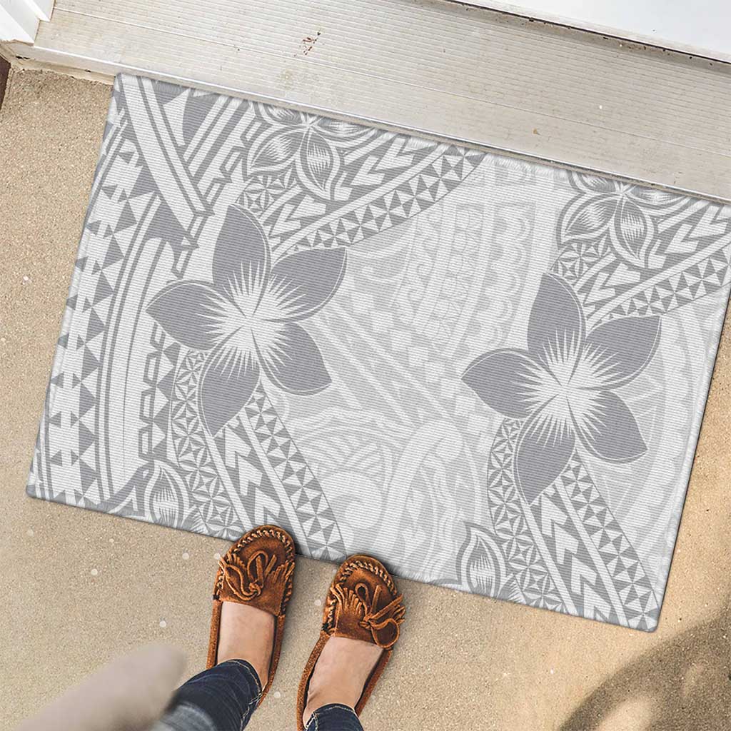 Lotu Tamaiti White Sunday Rubber Doormat Pacific Plumeria Flowers - White Version