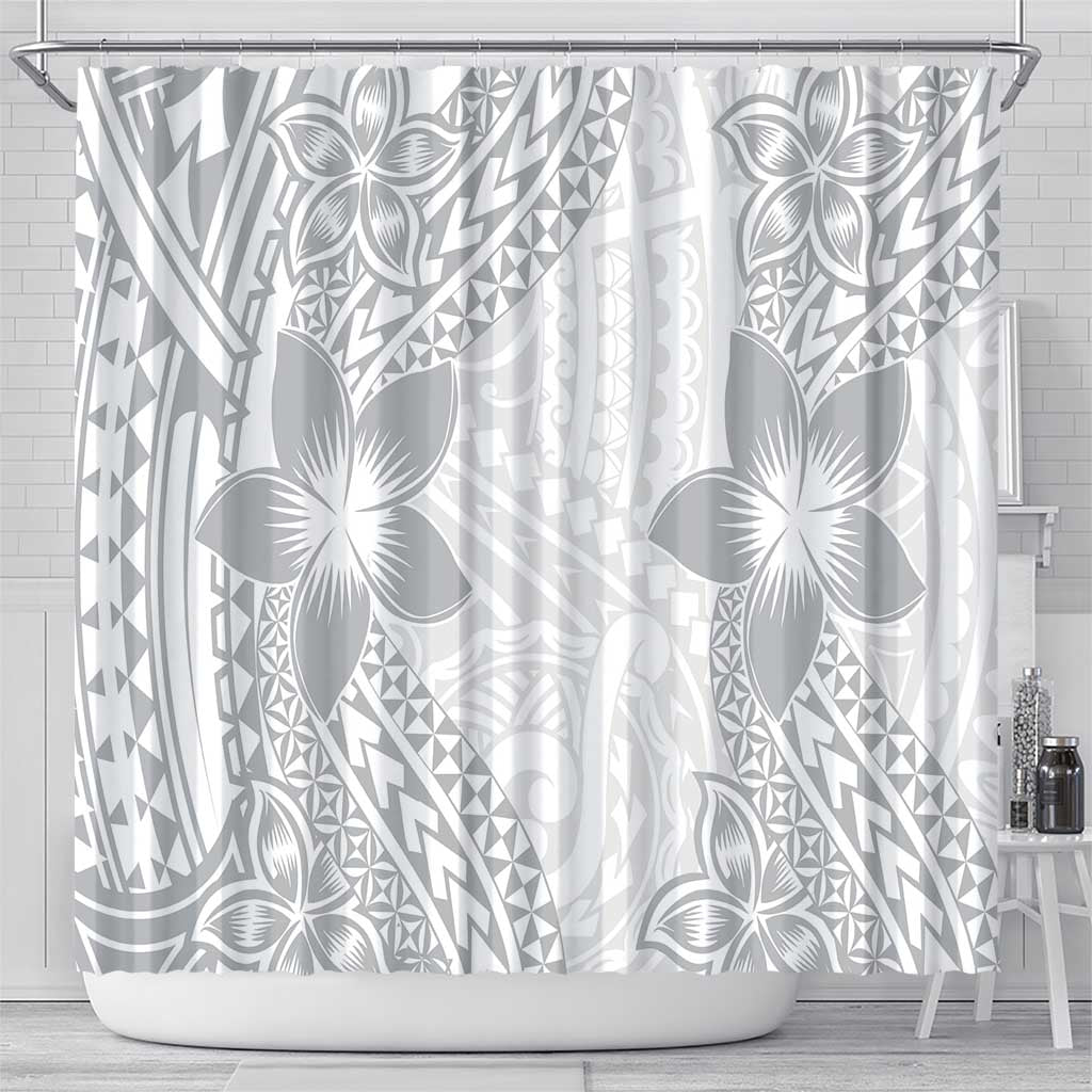 Lotu Tamaiti White Sunday Shower Curtain Pacific Plumeria Flowers - White Version