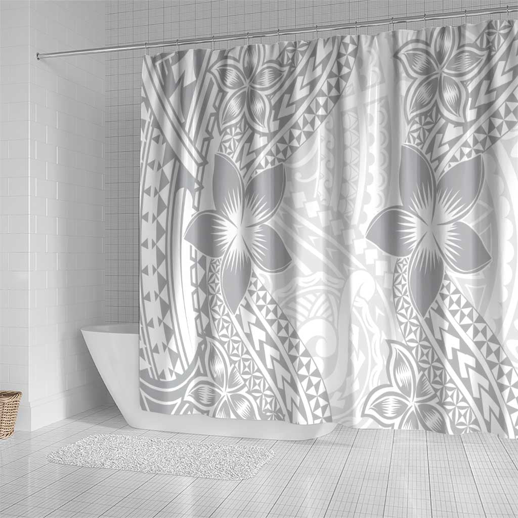 Lotu Tamaiti White Sunday Shower Curtain Pacific Plumeria Flowers - White Version