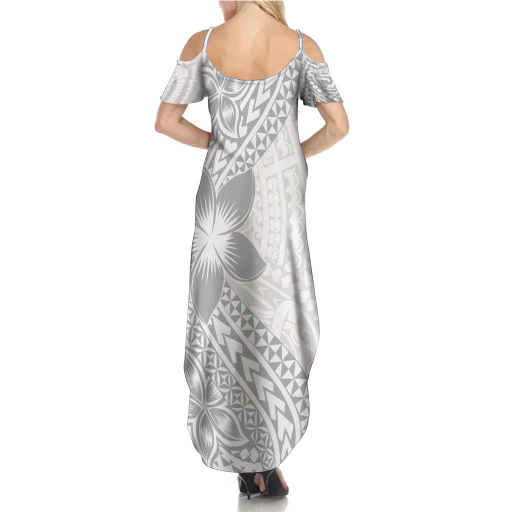 Lotu Tamaiti White Sunday Summer Maxi Dress Pacific Plumeria Flowers - White Version