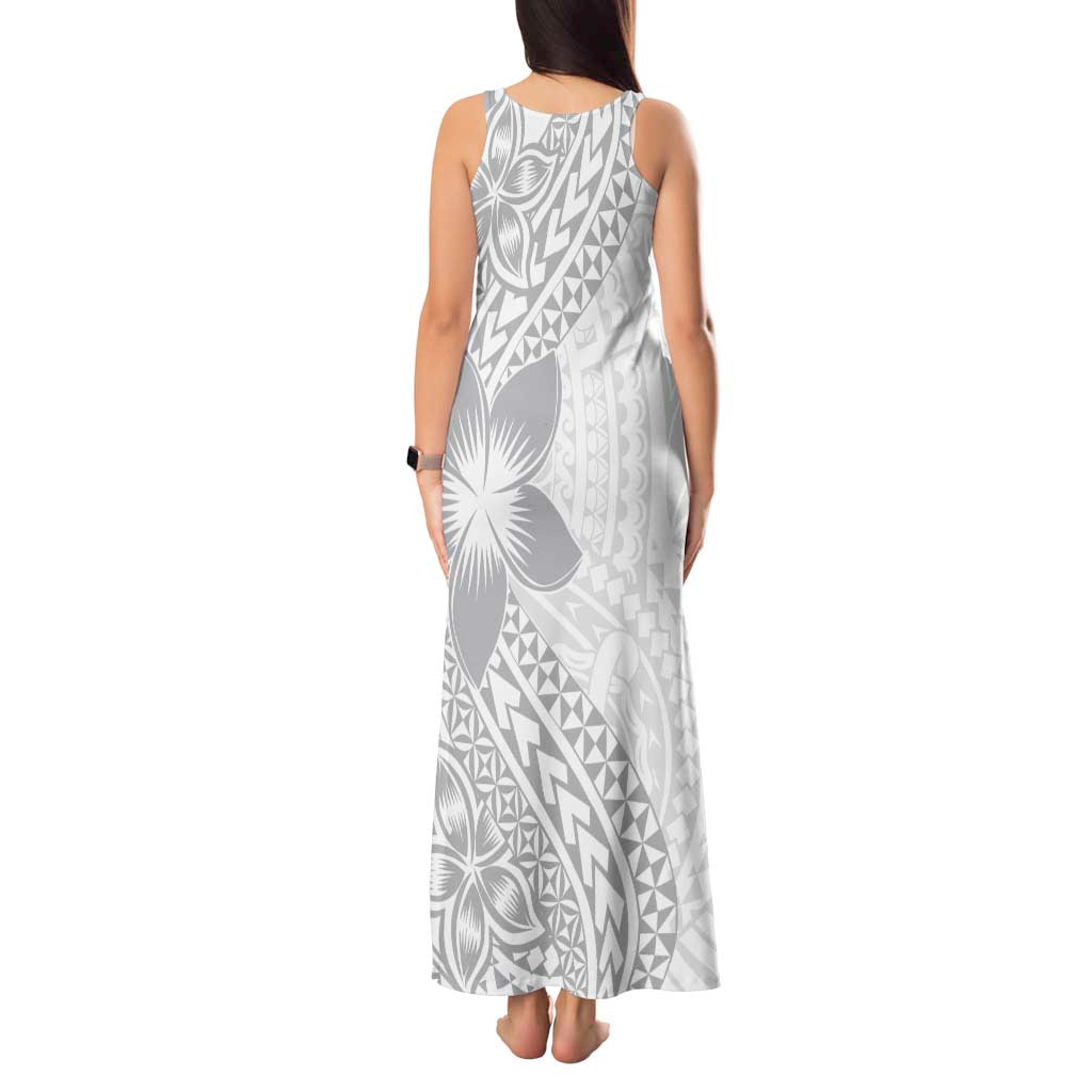 Lotu Tamaiti White Sunday Tank Maxi Dress Pacific Plumeria Flowers - White Version