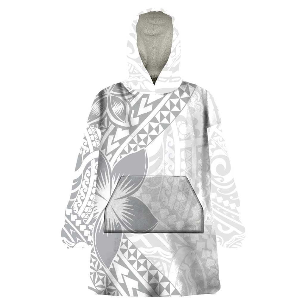 Lotu Tamaiti White Sunday Wearable Blanket Hoodie Pacific Plumeria Flowers - White Version
