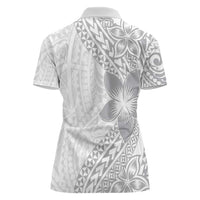 Lotu Tamaiti White Sunday Women Polo Shirt Pacific Plumeria Flowers - White Version