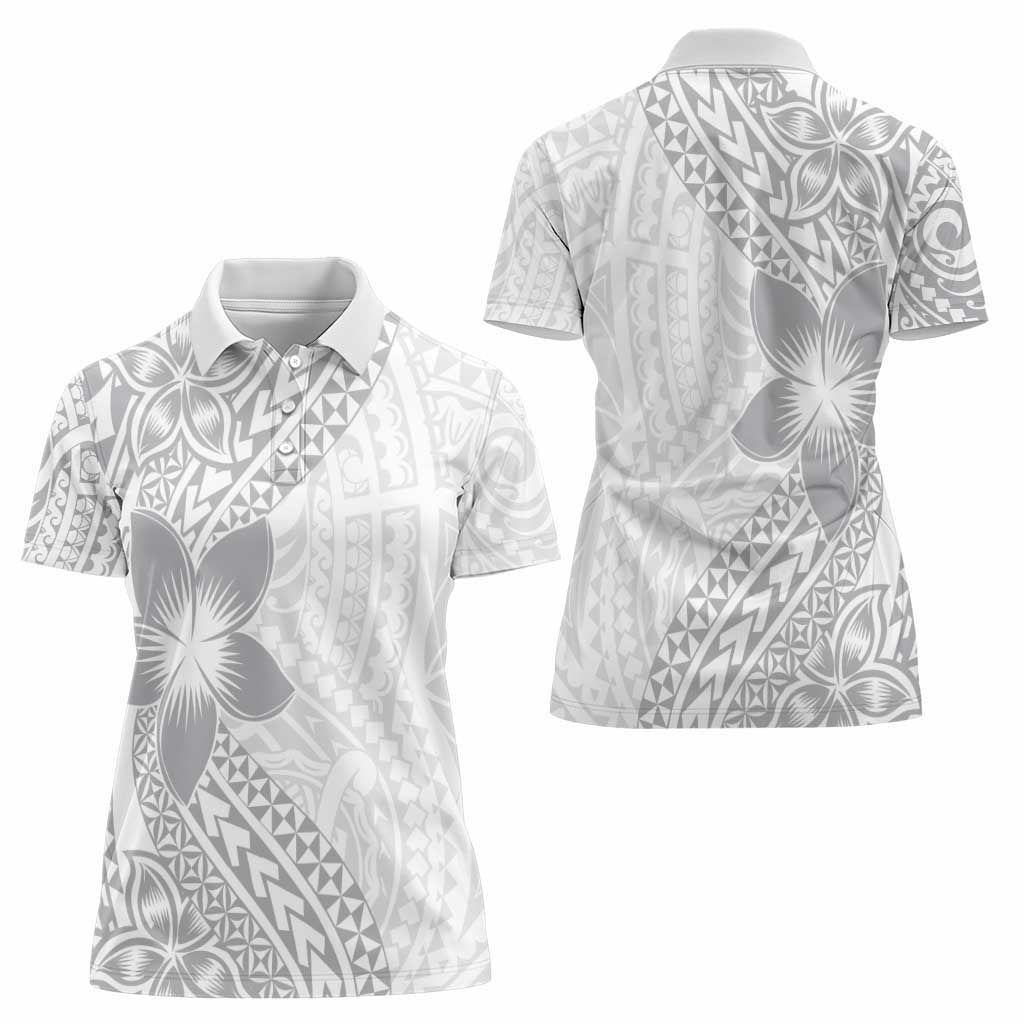 Lotu Tamaiti White Sunday Women Polo Shirt Pacific Plumeria Flowers - White Version