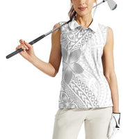 Lotu Tamaiti White Sunday Women Sleeveless Polo Shirt Pacific Plumeria Flowers - White Version