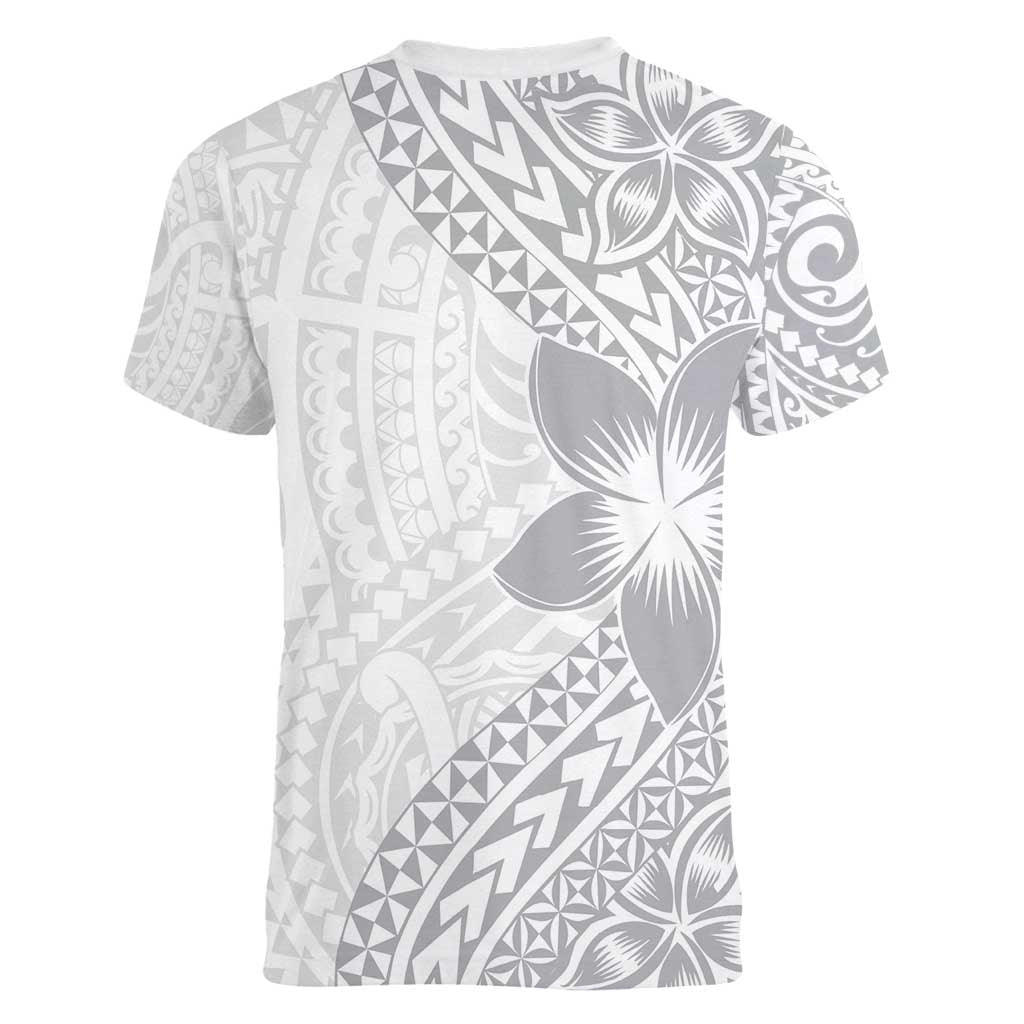 Lotu Tamaiti White Sunday Women V-Neck T-Shirt Pacific Plumeria Flowers - White Version