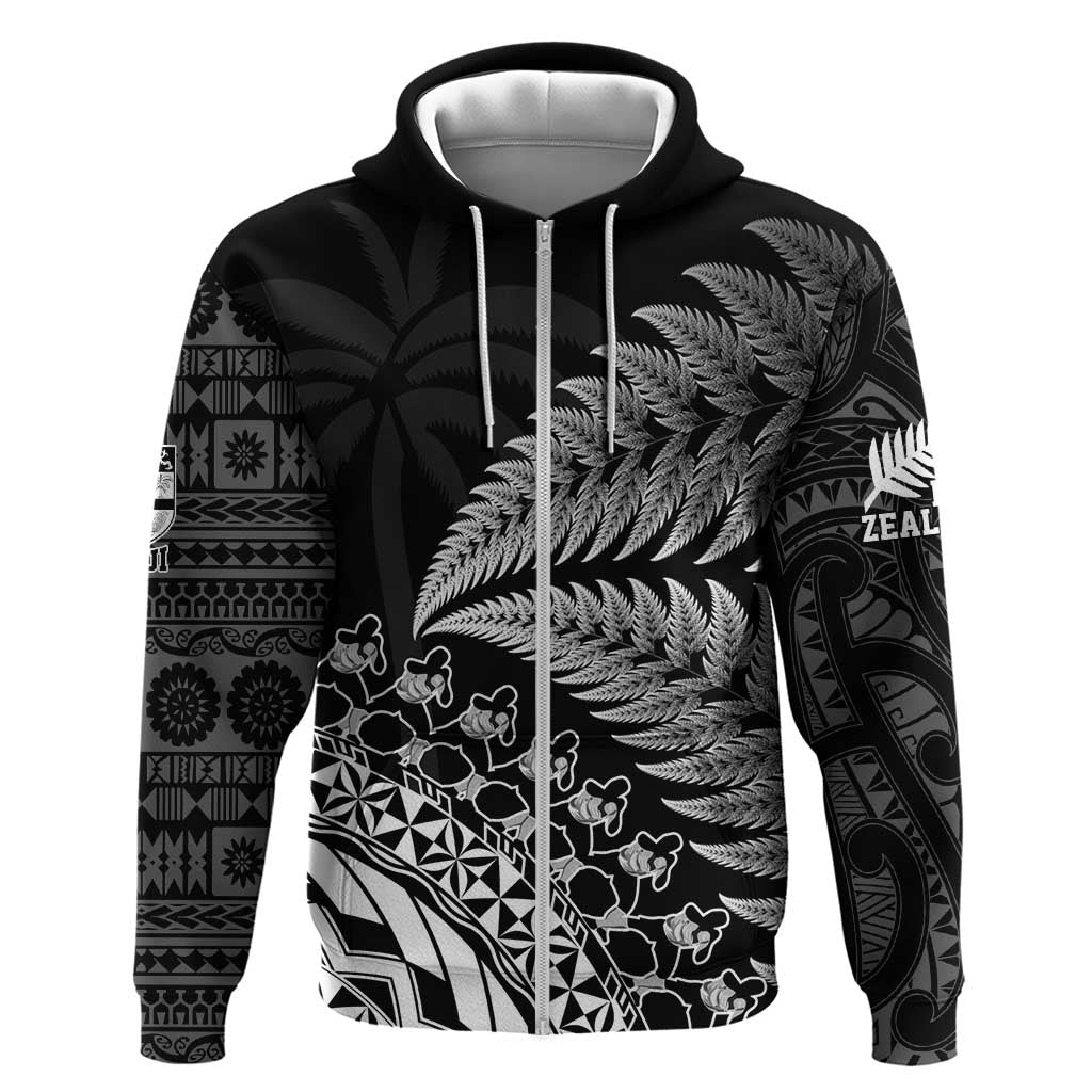 Custom Fiji New Zealand Rugby Hoodie Cibi Dance with Black Fern