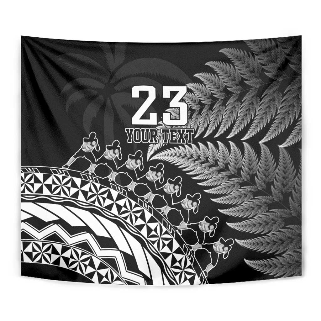 Custom Fiji New Zealand Rugby Tapestry Cibi Dance with Black Fern