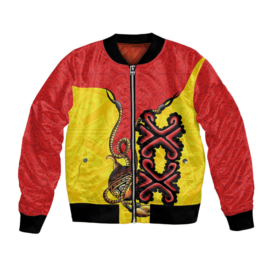 Personalised Papua New Guinea Oro Necklace Bomber Jacket Gold Melanesia Traditional Pattern LT9 Unisex Gold - Polynesian Pride