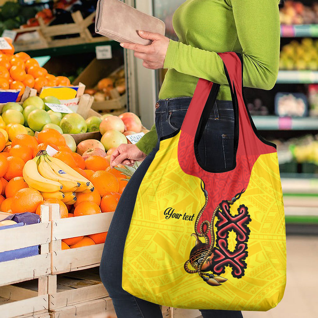Personalised Papua New Guinea Oro Necklace Grocery Bag Gold Melanesia Traditional Pattern