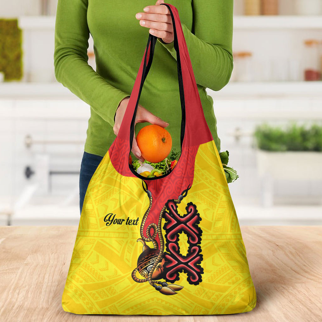 Personalised Papua New Guinea Oro Necklace Grocery Bag Gold Melanesia Traditional Pattern