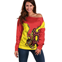 Personalised Papua New Guinea Oro Necklace Off Shoulder Sweater Gold Melanesia Traditional Pattern