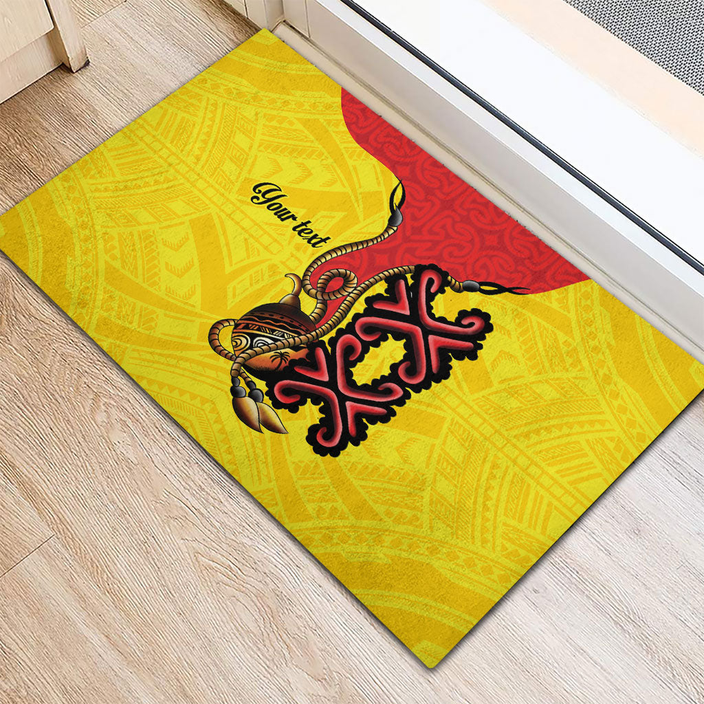 Personalised Papua New Guinea Oro Necklace Rubber Doormat Gold Melanesia Traditional Pattern