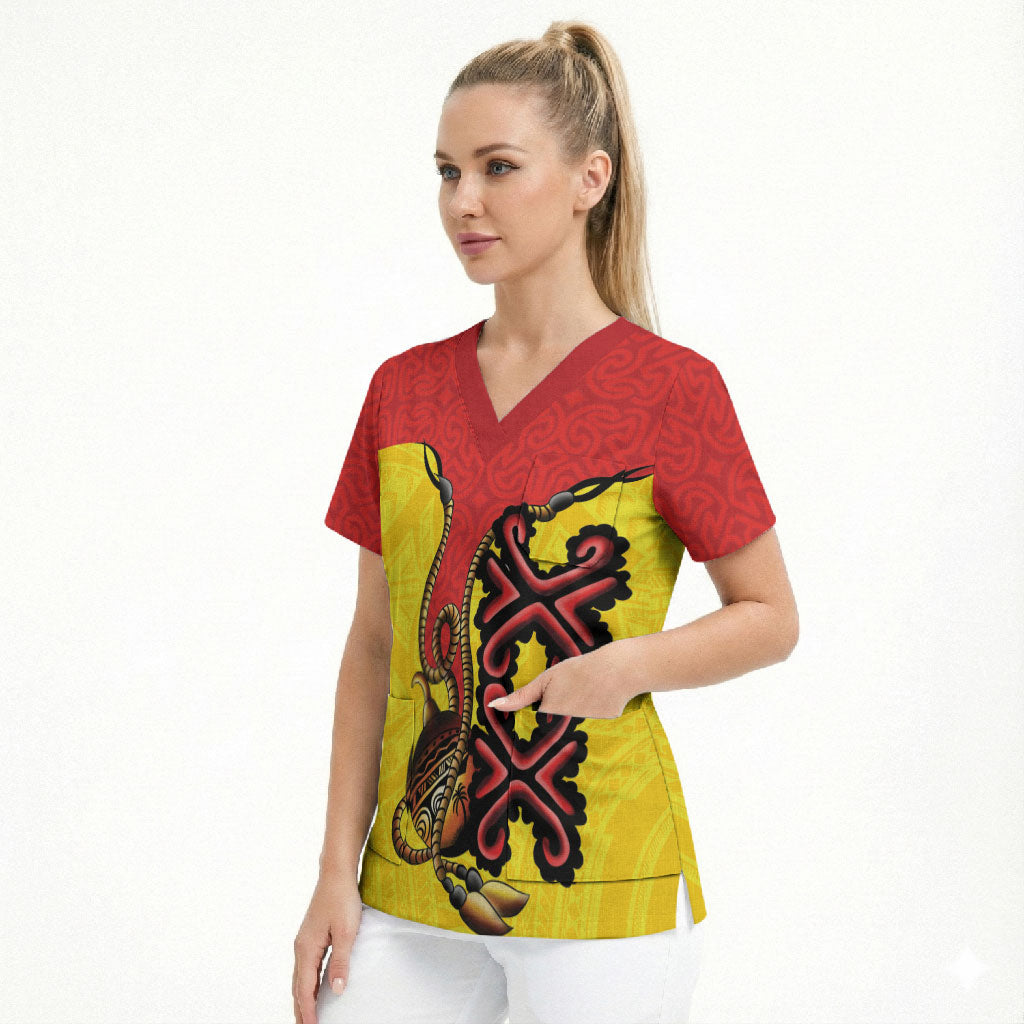 Personalised Papua New Guinea Oro Necklace Scrub Top Gold Melanesia Traditional Pattern