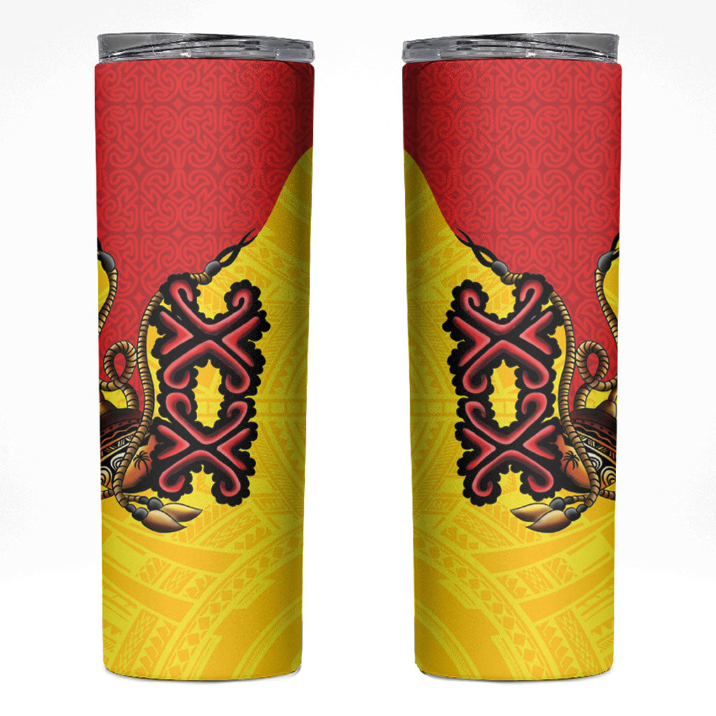 Personalised Papua New Guinea Oro Necklace Skinny Tumbler Gold Melanesia Traditional Pattern