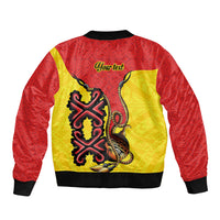 Personalised Papua New Guinea Oro Necklace Sleeve Zip Bomber Jacket Gold Melanesia Traditional Pattern