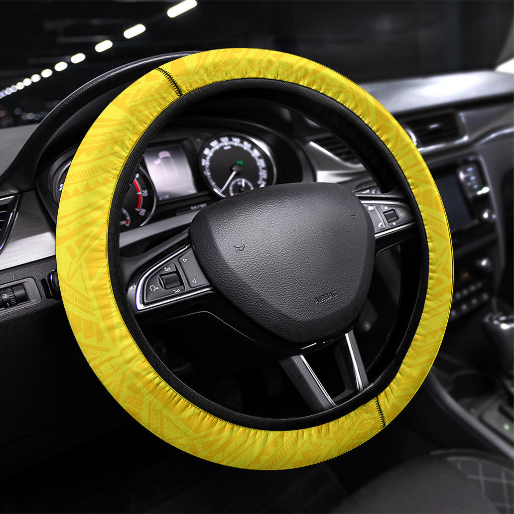 Papua New Guinea Oro Necklace Steering Wheel Cover Gold Melanesia Traditional Pattern LT9 Universal Fit Gold - Polynesian Pride
