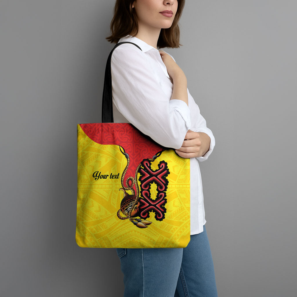 Personalised Papua New Guinea Oro Necklace Tote Bag Gold Melanesia Traditional Pattern