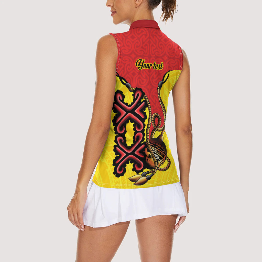 Personalised Papua New Guinea Oro Necklace Women Sleeveless Polo Shirt Gold Melanesia Traditional Pattern