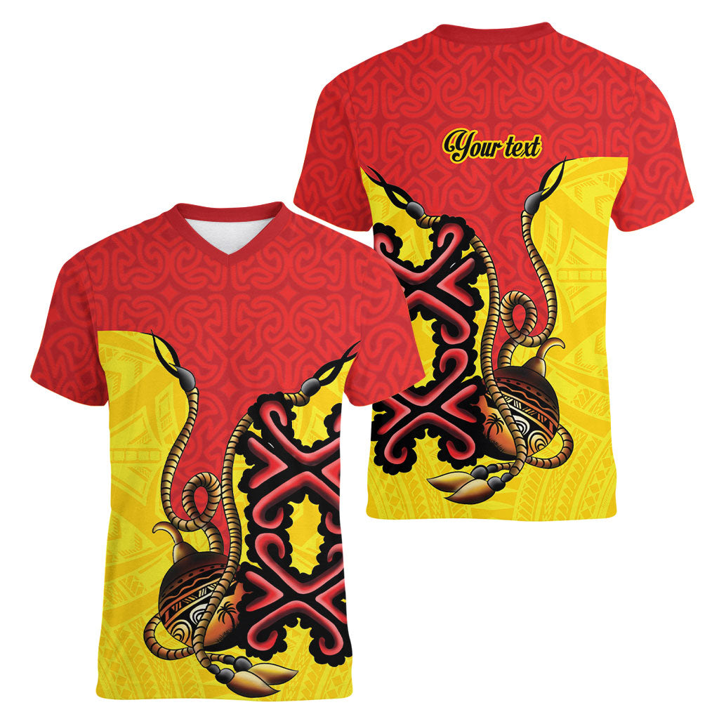 Personalised Papua New Guinea Oro Necklace Women V-Neck T-Shirt Gold Melanesia Traditional Pattern