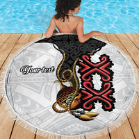 Personalised Papua New Guinea Oro Necklace Beach Blanket Black Melanesia Traditional Pattern