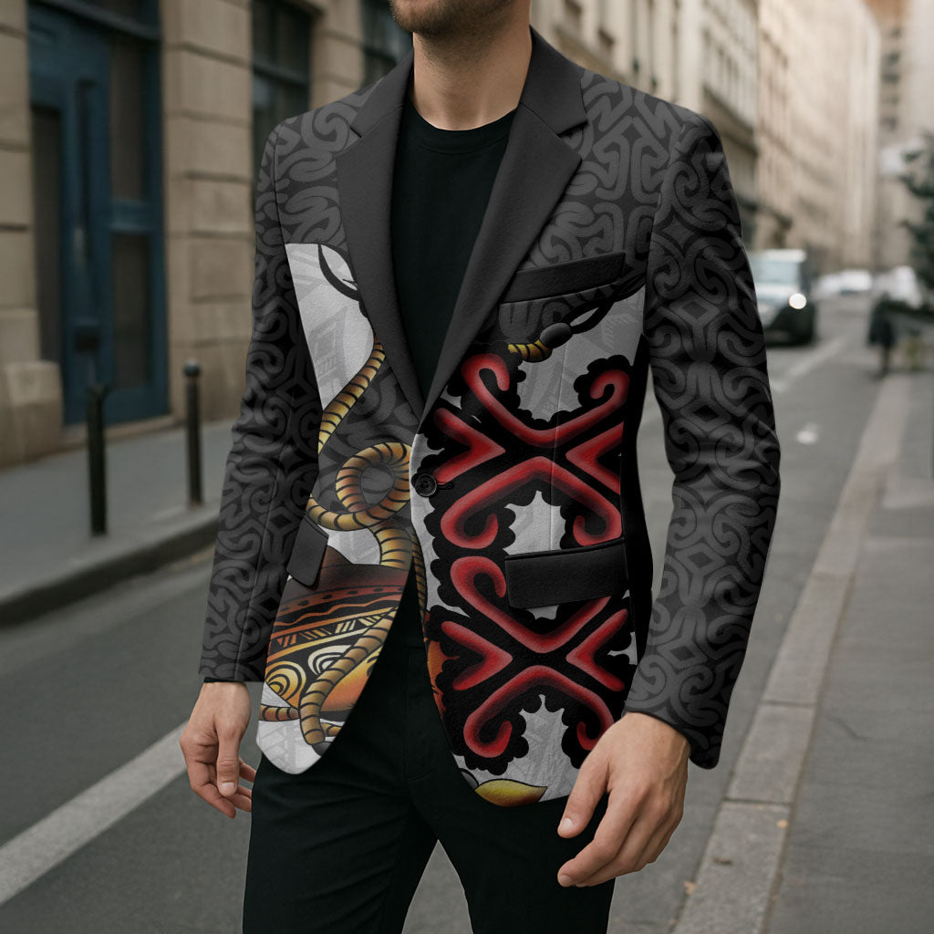 Personalised Papua New Guinea Oro Necklace Blazer Black Melanesia Traditional Pattern