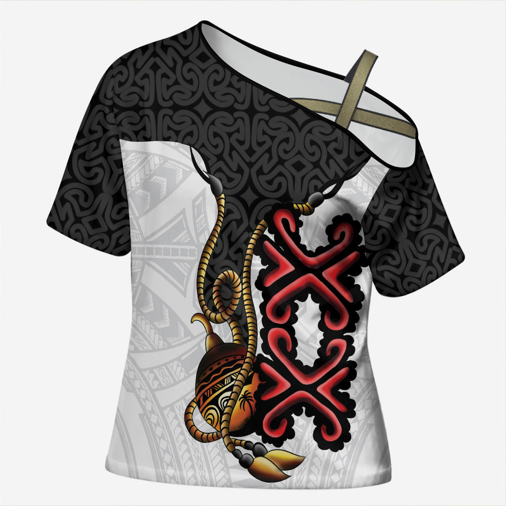 Personalised Papua New Guinea Oro Necklace Cross Shoulder Shirt Black Melanesia Traditional Pattern