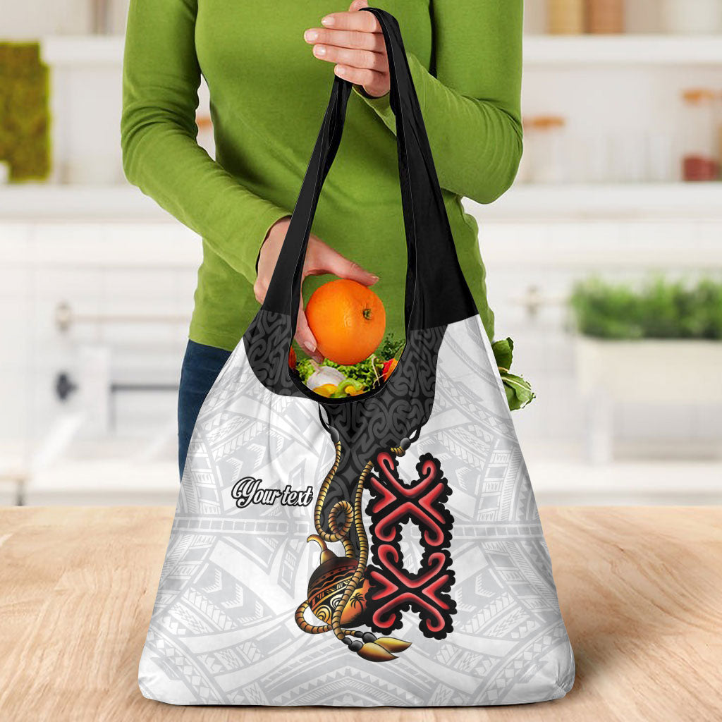 Personalised Papua New Guinea Oro Necklace Grocery Bag Black Melanesia Traditional Pattern